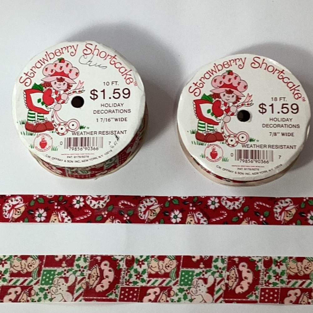 Vintage Strawberry Shortcake Christmas Ribbon 2 Full Rolls 2 sizes